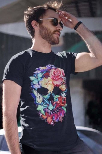 Мъжка тениска Череп с цветя