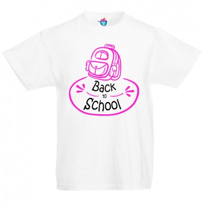 Детска тениска На училище с раница за момиче