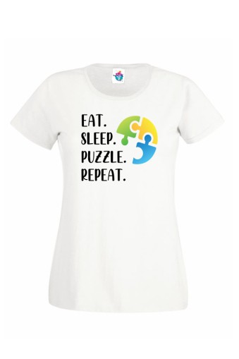Дамска тениска: Eat. Sleep. Puzzle Repeat.