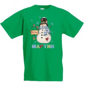 Детска тениска за Коледа със силует на снежен човек