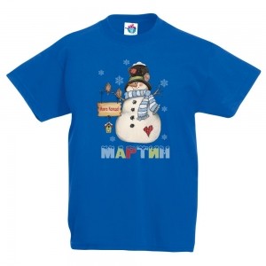 Детска тениска за Коледа със силует на снежен човек 