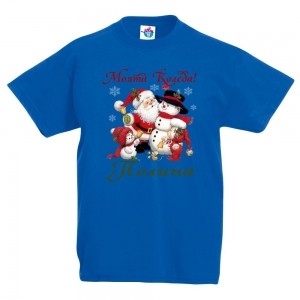 Детска тениска за Коледа със снежен човек и дядо Коледа