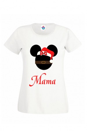 Дамска тениска за Коледа Мама с Мики Маус Лице