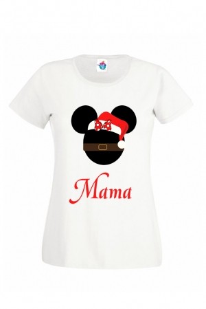 Дамска тениска за Коледа Мама с Мики Маус Лице