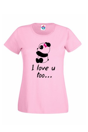 Дамска Тениска за двойки - Обичам те! с панда