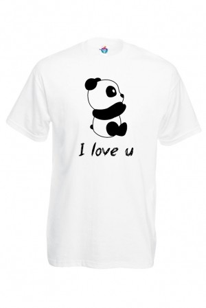 Мъжка Тениска за двойки - Обичам те! с панда