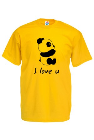 Мъжка Тениска за двойки - Обичам те! с панда