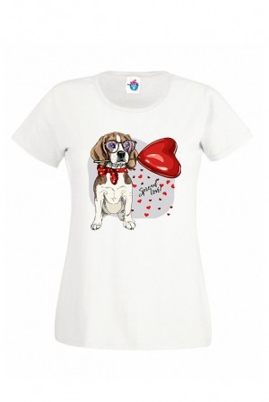Тениска Куче с очила и сърце