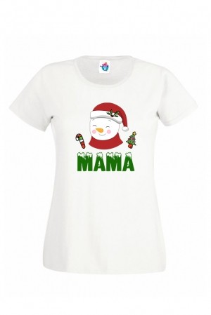 Дамска тениска за Коледа Снежен човек Мама