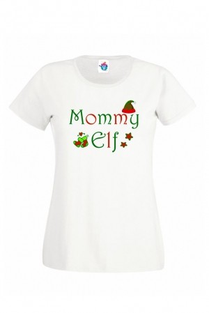 Дамска тениска за Коледа Елф Мама