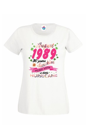 Дамска тениска за рожден ден Sunshine with Little Hurricane August...