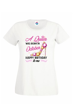 Дамска тениска за рожден ден A Queen с токчета