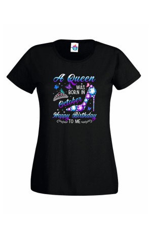 Дамска тениска за рожден ден A Queen с пеперуди